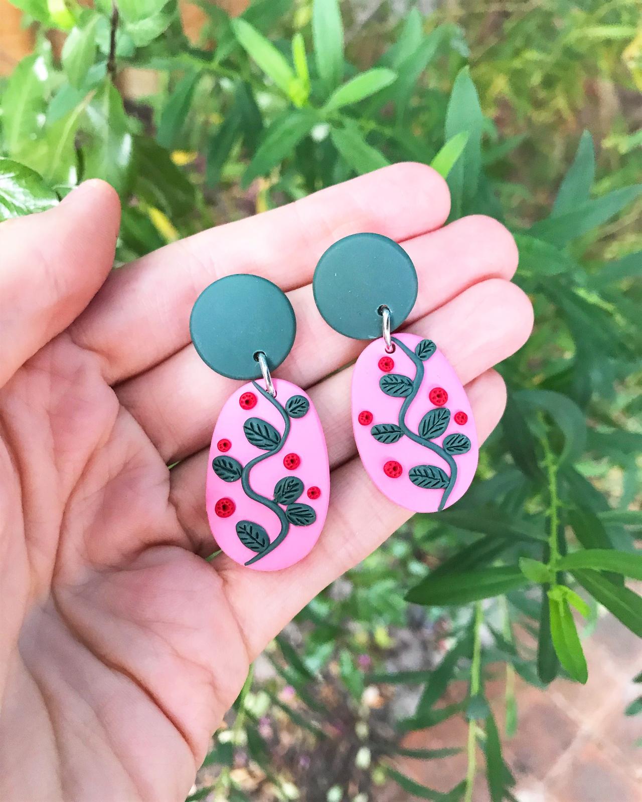 Polymer Clay Drop Earrings - Vines